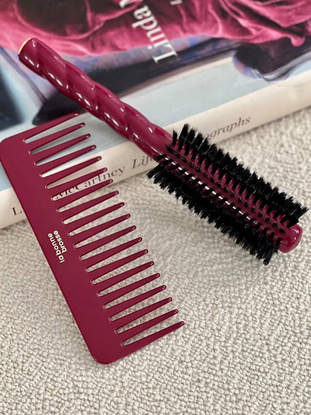La Bonne Brosse Our Round Styling Hair Brushes|Our Detangling Combs*The Large Detangling Comb in Acetate Cherry Red
